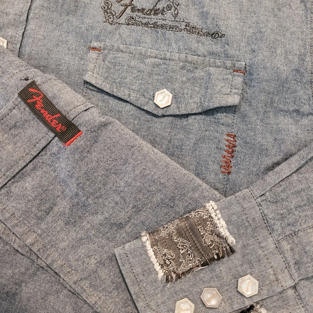 Fender Custom Shop Shirt Mens XL Blue Button Up Rock Roll Religion. Exc. - Picture 5 of 10
